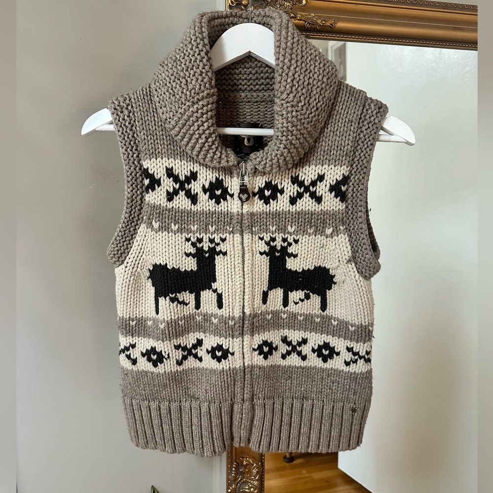 TNA 100% Wool Gray and Cream Knit Vest